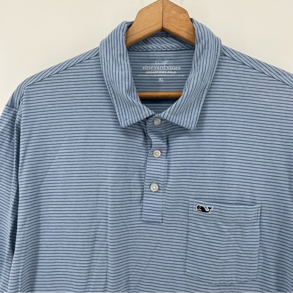 Vineyard Vines Edgartown Polo Mens XL Blue Stripe Pima Cotton Whale Stretch Golf